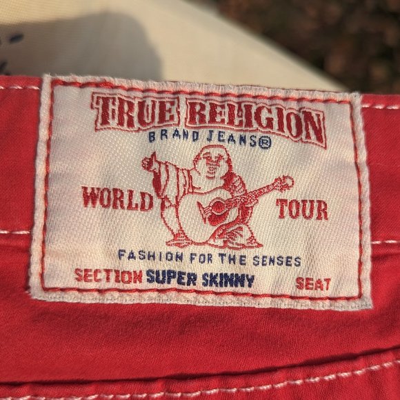 True Religion Red Skinny Jeans with White Stitching Size 25 - Picture 3 of 5